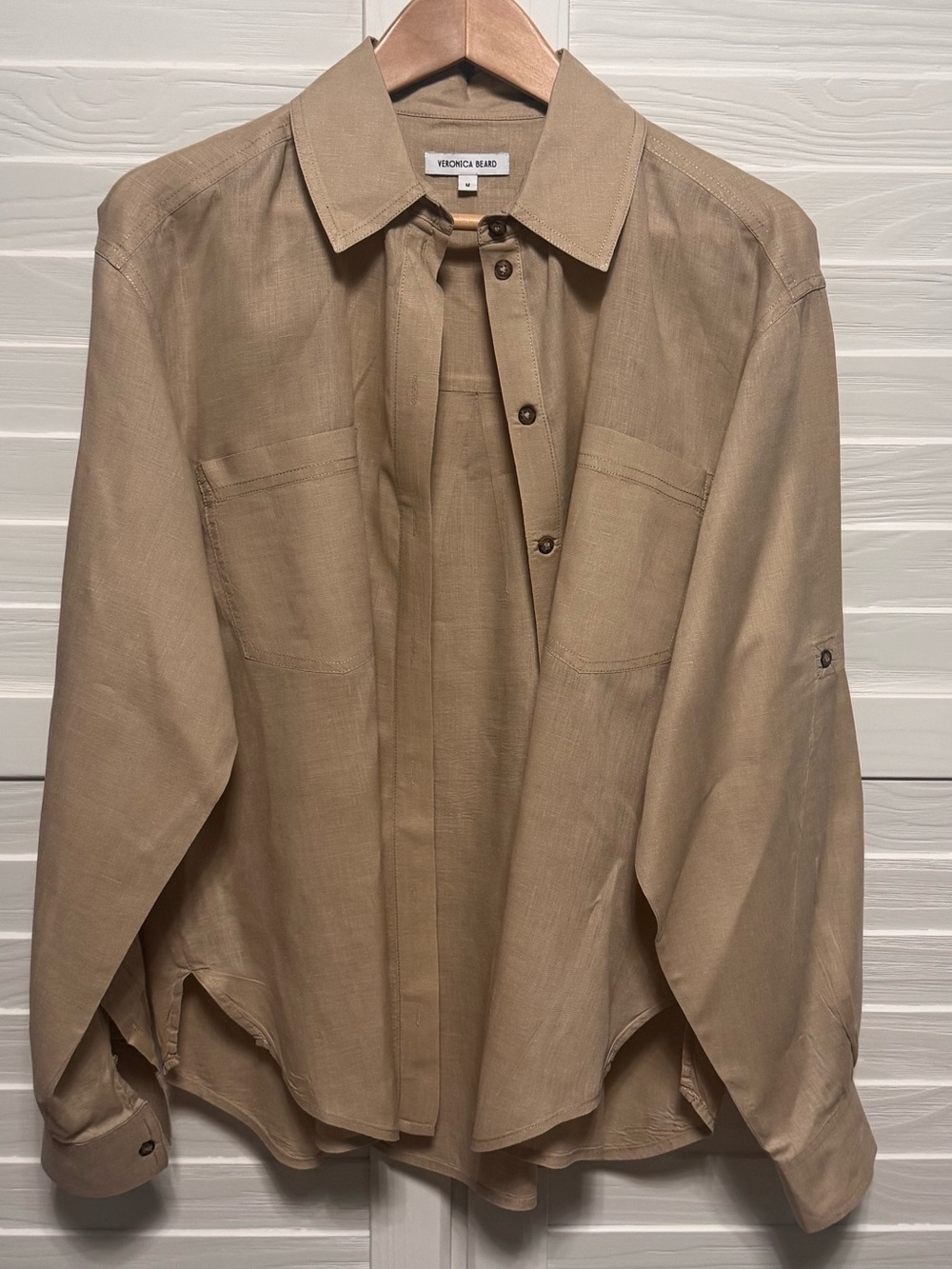 Veronica Beard Gil Linen Shirt in Stone Khaki🤩
